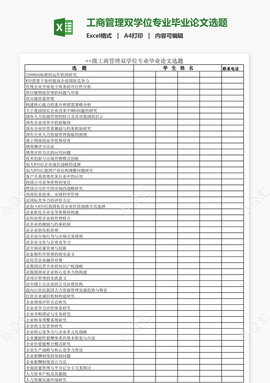 工商管理双学位专业毕业论文选题