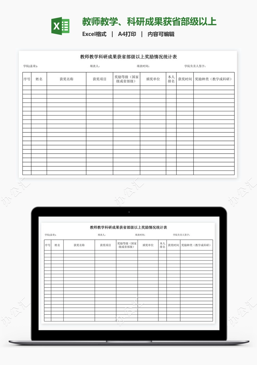 教师教学、科研成果获省部级以上奖励情况统计表