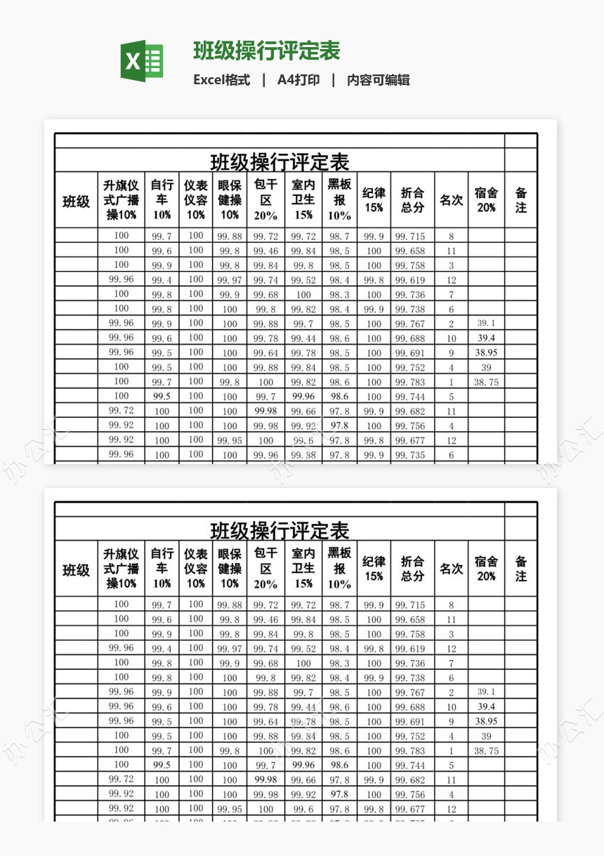 班级操行评定表