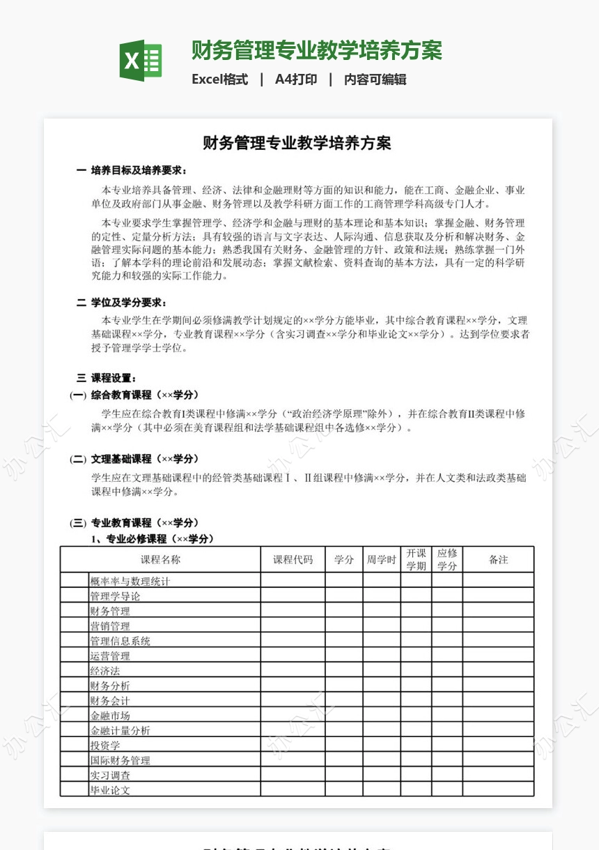 财务管理专业教学培养方案