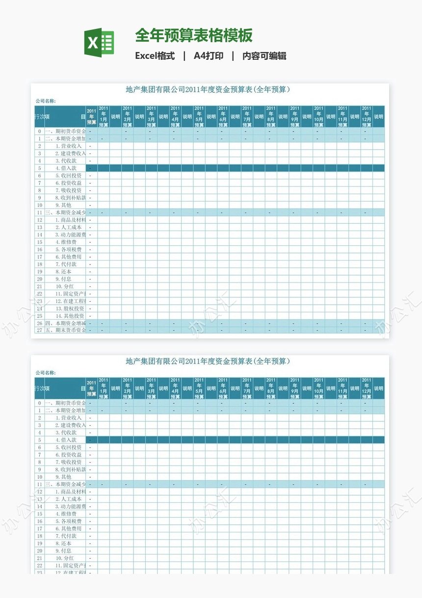 全年预算表格模板