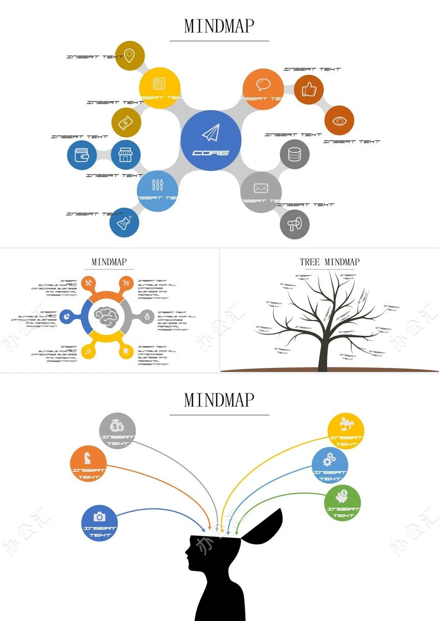 4款思维导图可视化图表PPT模板